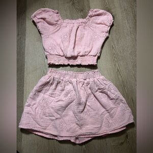 Cupcakes & Cashmere Pink Eyelet Cropped Top and Skirt